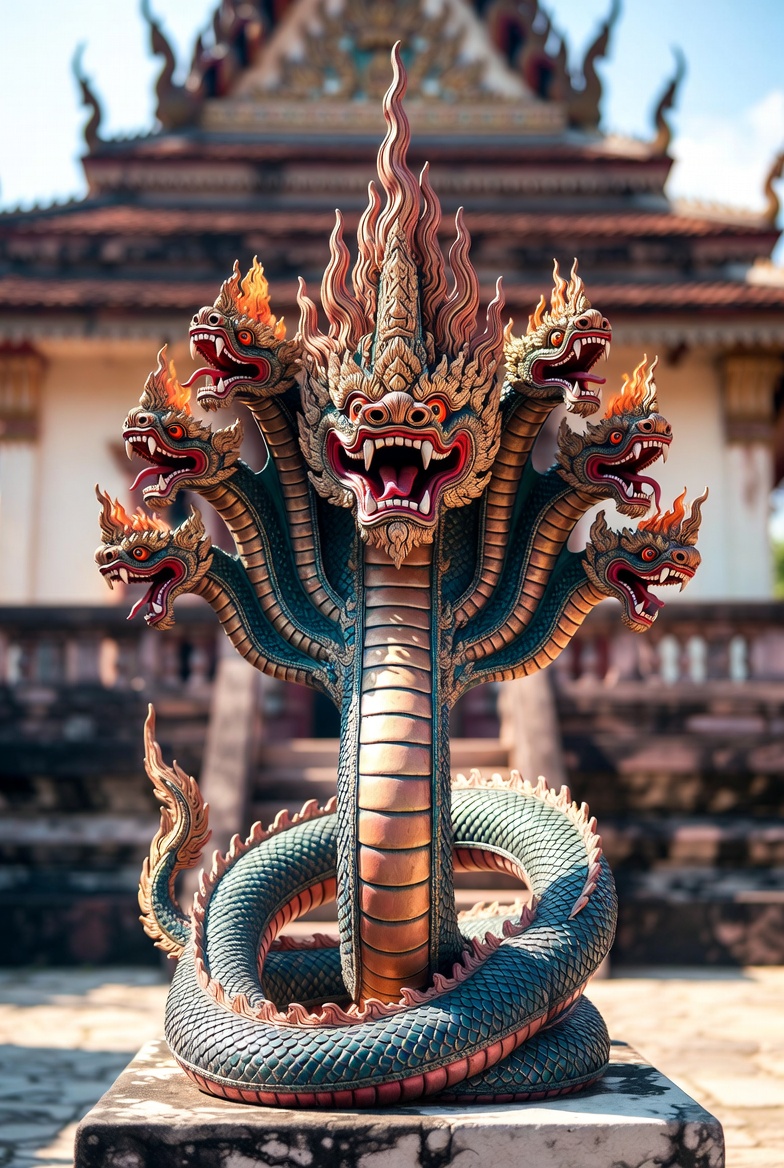 multi headed Phaya Nak blow serpent fire balls